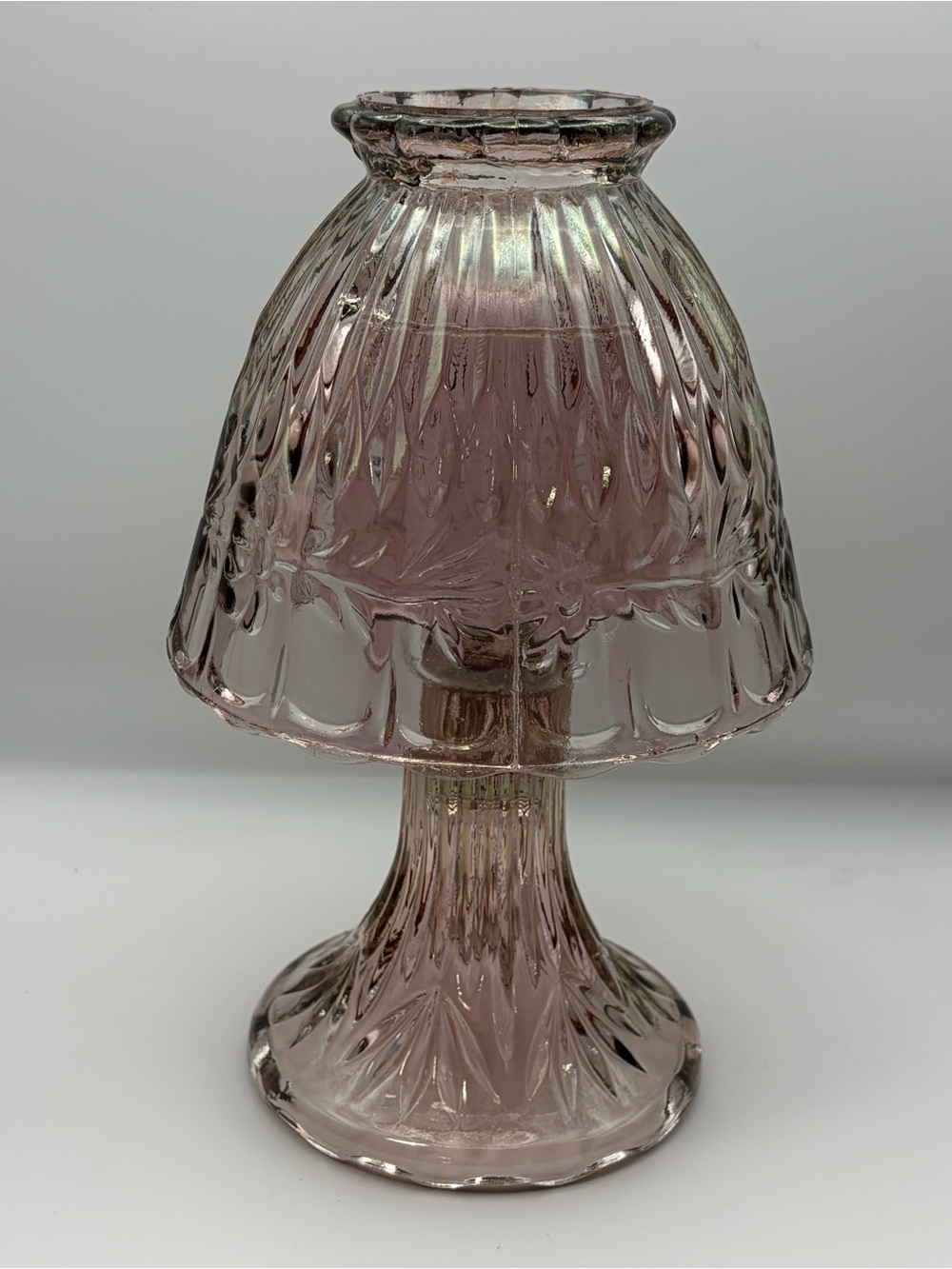 VTG Princess House 3 Piece Iridescent Pink Purple Glass Fairy Lamp Amethyst